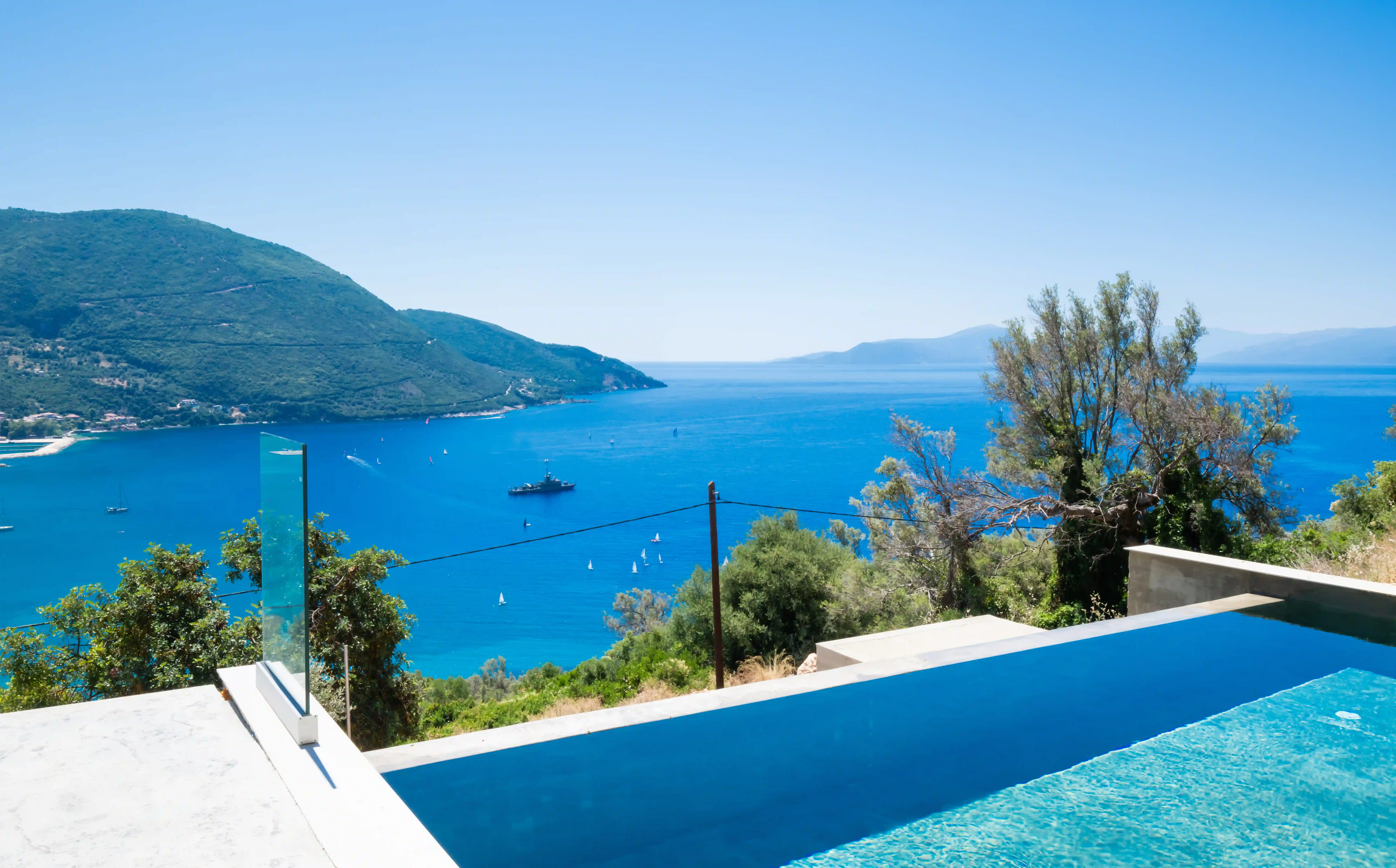 Infinity pool edge with Ionian Sea view at Azzura Villas